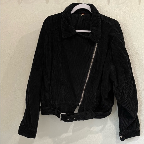 Free People Corduroy Jacket Moto Black Boho Oversized Grunge Biker - Picture 3 of 9